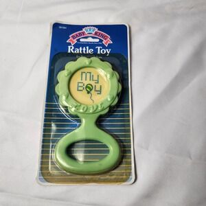 Vintage 1990 Baby King Rattle Toy My Boy Green Scalloped BK364 New in Package